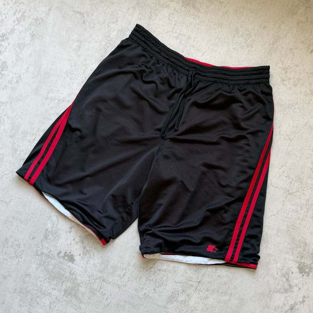 Starter Athletic Shorts Black Red Mesh